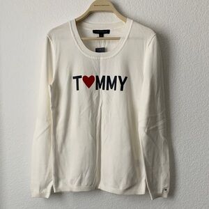 Tommy Hilfiger White Crew Neck Sweater with Red Heart